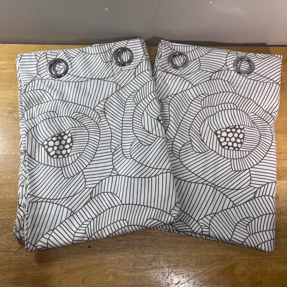 IKEA Ingerlise Curtain Panels Set of 2 56x84 Brown White Abstract Floral Grommet